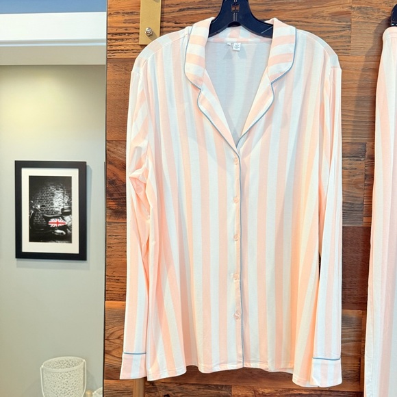 Nordstrom Moonlight Eco Knight Pastel Pink & White Striped Pajama Set NWT - Picture 4 of 10
